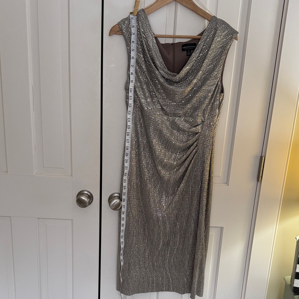 Connected Apparel Shimmering Silver Midi Dress